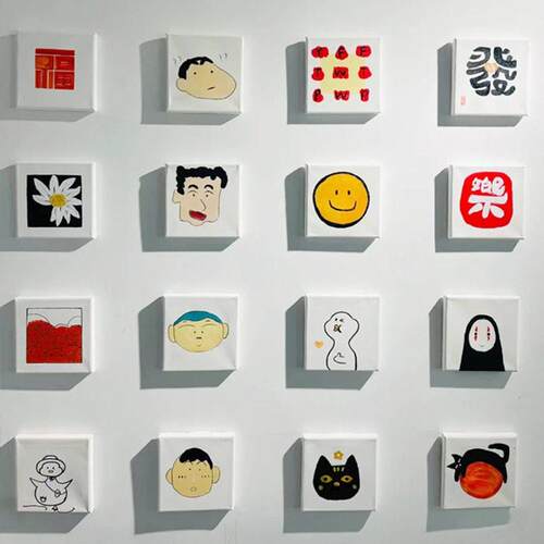 10x10cm油画框多巴胺彩色客厅装饰画照片墙挂画 DIY手绘框画布