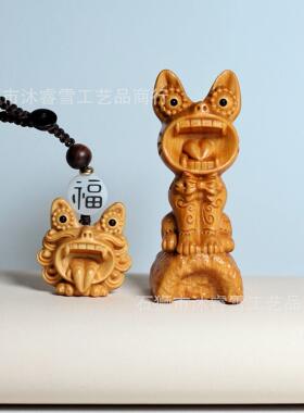 崖柏木雕刻手把件创意木雕云南瓦猫摆件，可爱小猫工艺品景区礼品
