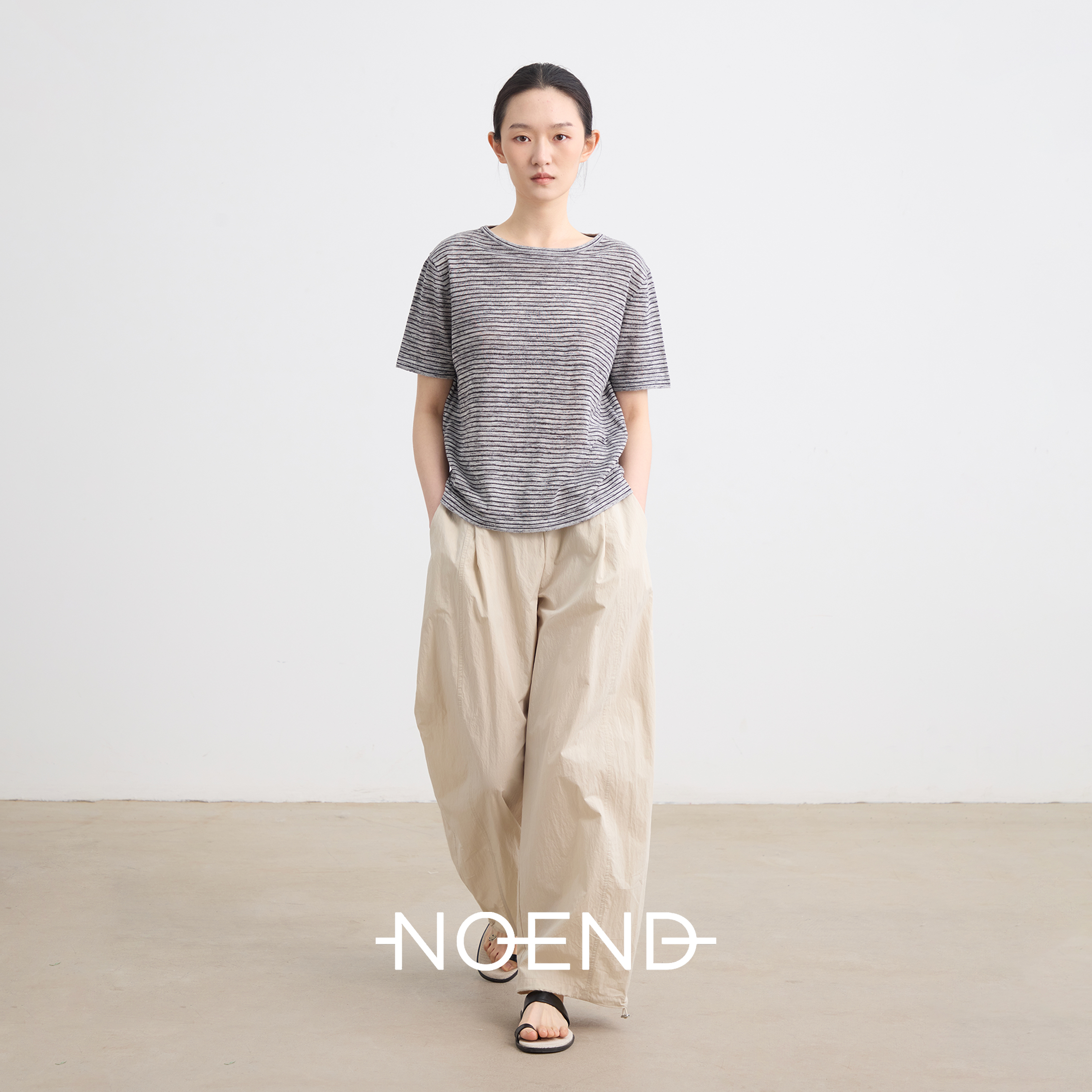 NOEND25SS【城市户外可调节抽绳松紧腰宽松休闲直筒阔腿工装长裤