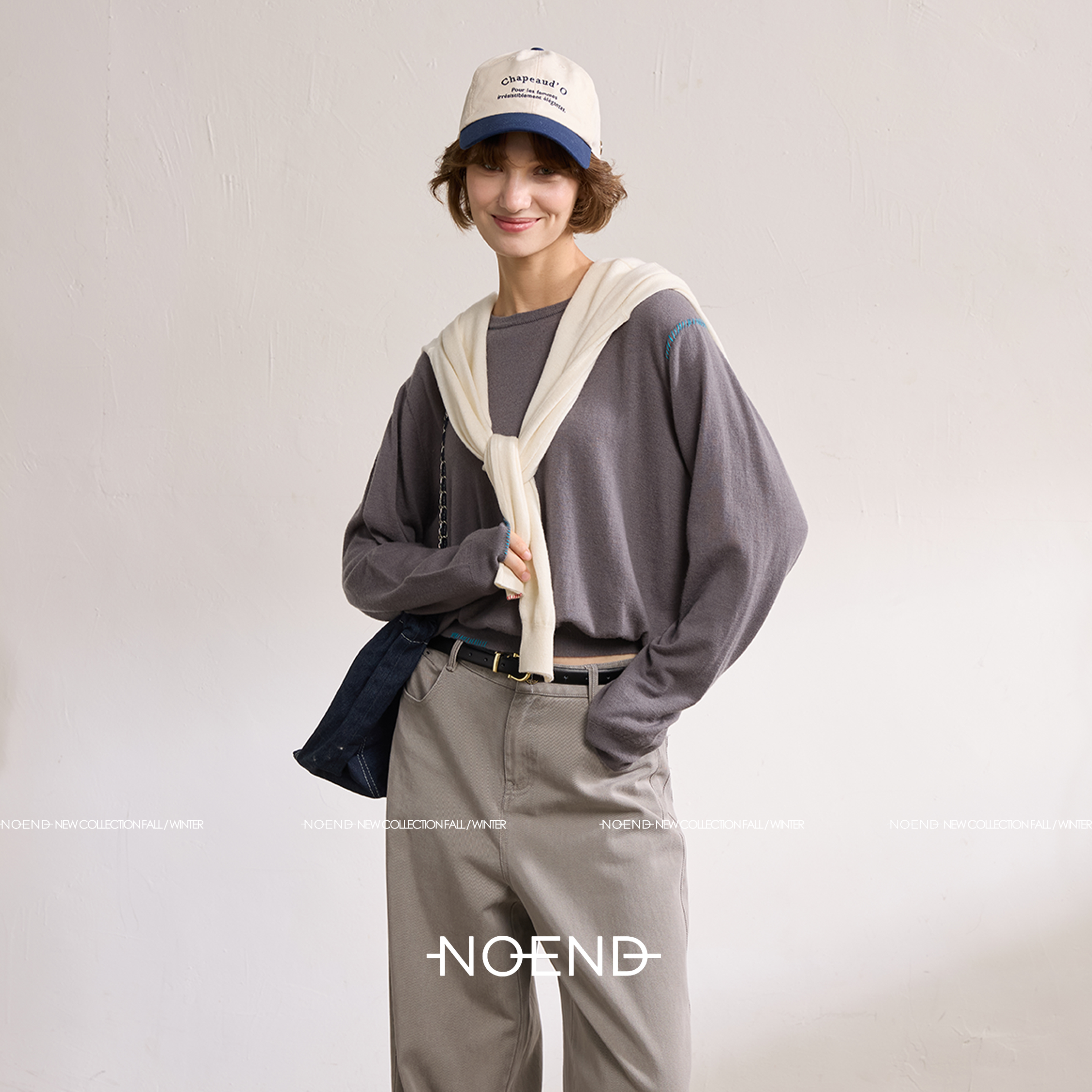 NOEND【不规则撞色线条】48支100%绵羊毛圆领长袖