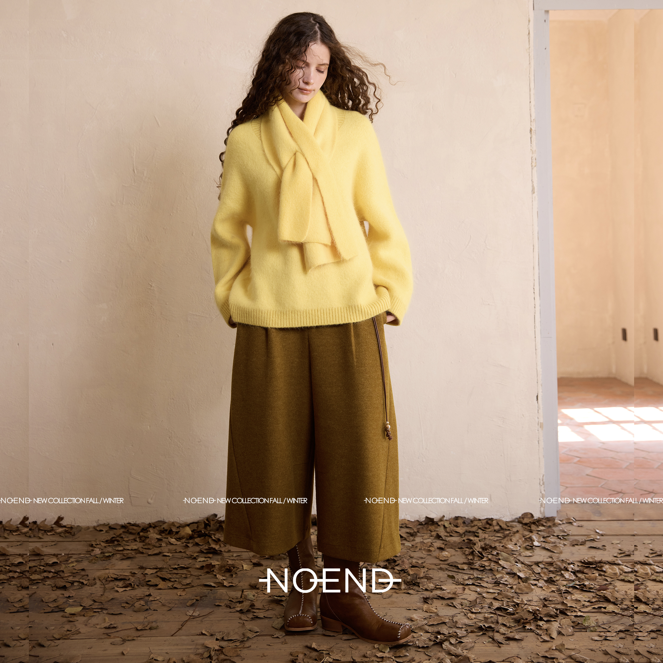 NOEND非正式摩登秋冬专属加厚七分毛呢宽松松紧腰茧型阔腿裤