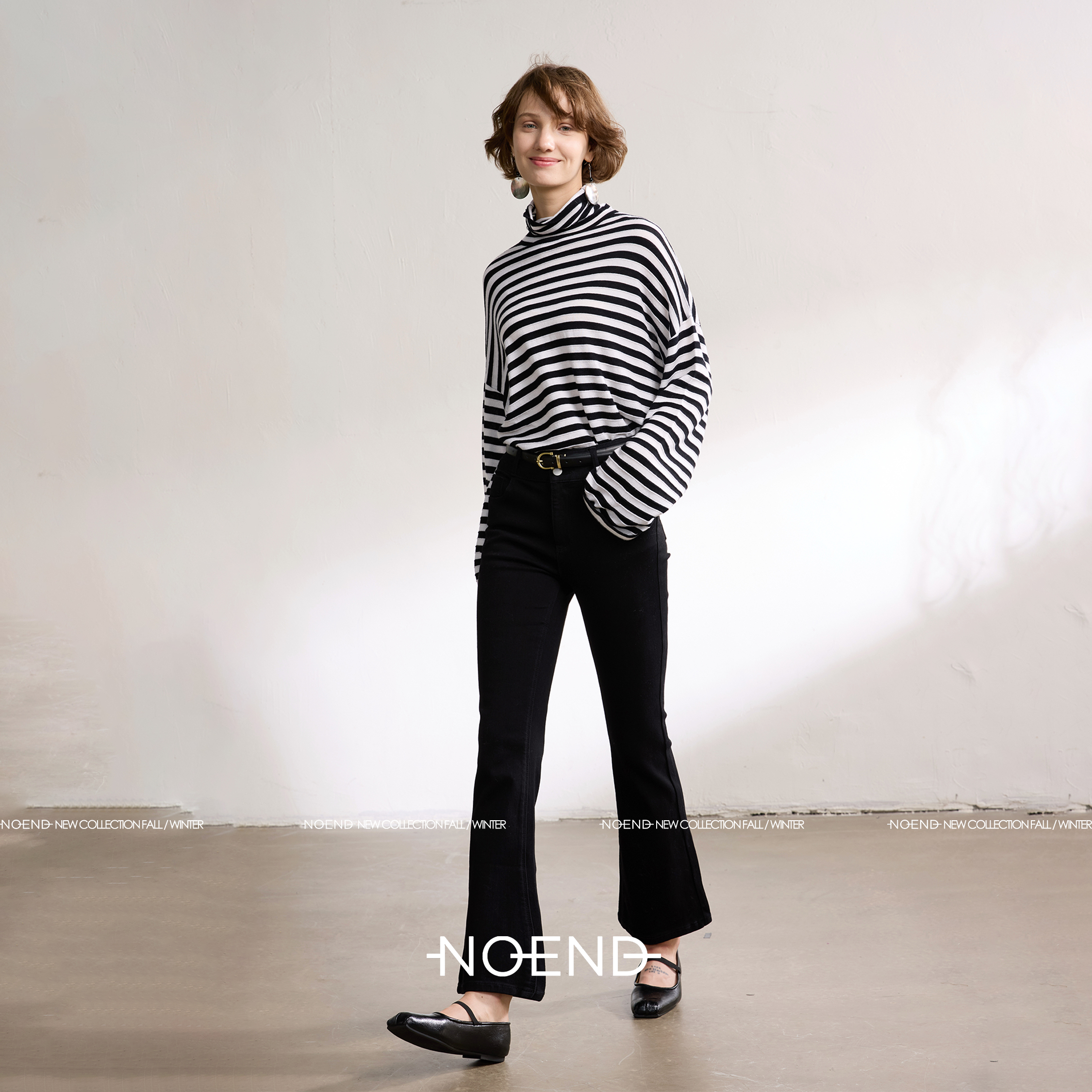 NOEND【四季皆可 梨形显瘦直筒微喇高智九分黑色牛仔裤 百搭通勤