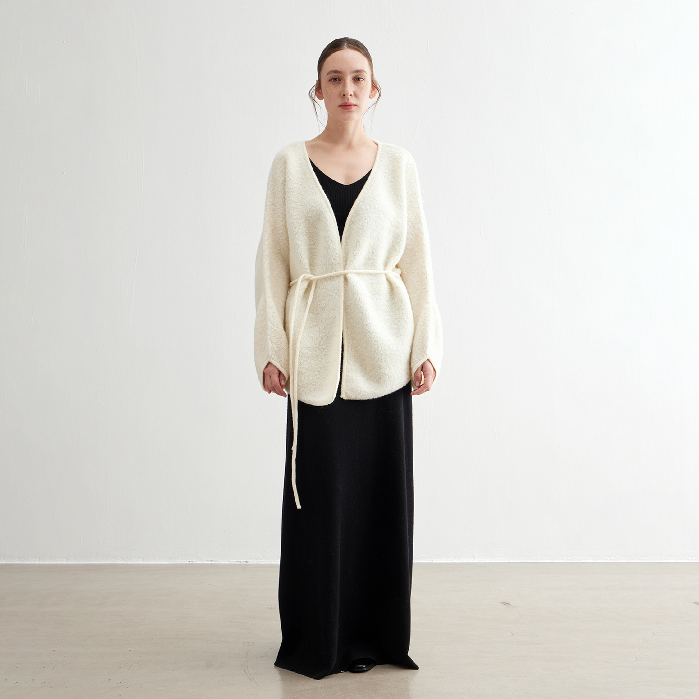 NOEND2024冬季新羊毛葫芦廓形袖设计开衫羊毛针织衫外套