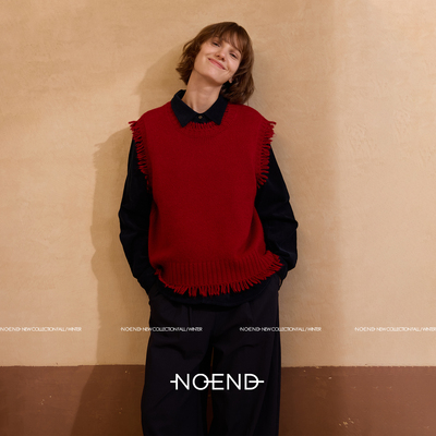 NOEND25/复古老钱全毛圆领拉毛马甲无袖背心