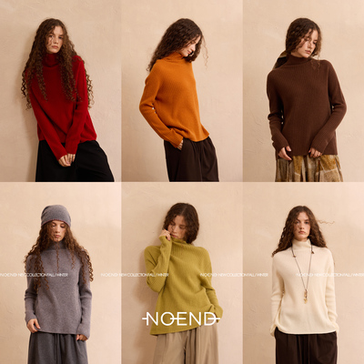 NOENDNOEND25/经典实用全毛高领竖坑条打底毛衣针织衫