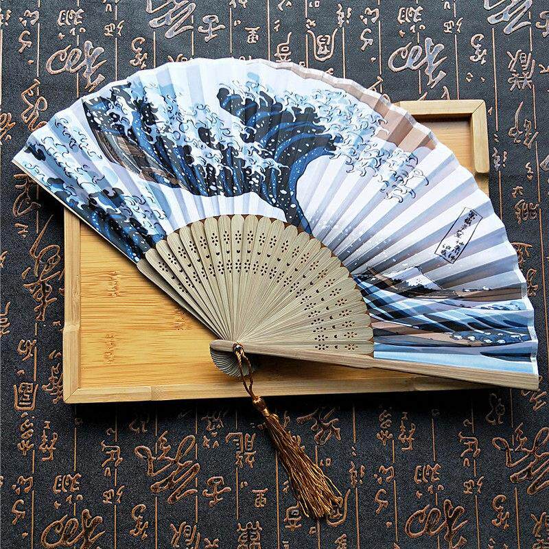 扇子古风竹扇夏季随身折扇 和风舞蹈女式小折扇 二青头青海浪扇