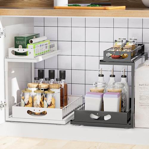 现货橱柜下水槽收纳架厨房置物架调料架双层抽拉式卫浴家用整理架