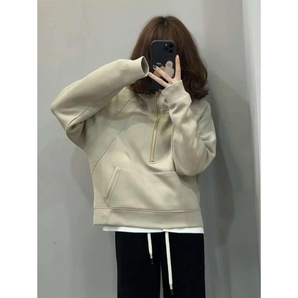 美式半拉链连帽卫衣女款2024新款爆款春秋款休闲时尚洋气韩系上衣