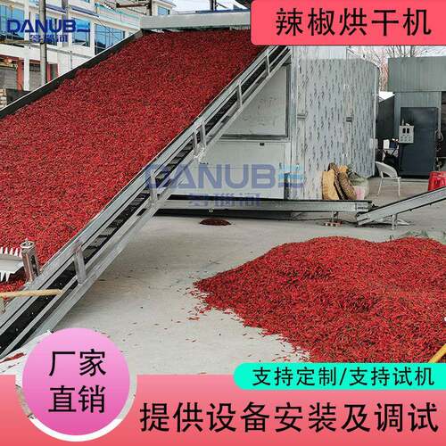 全自动辣椒烘干机连续式二荆条秦椒干红辣椒清洗切段干燥整套设备