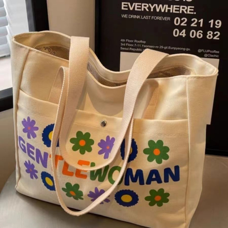 帆布包包女2025新款大容量通勤手提袋学生百搭上课单肩托特s