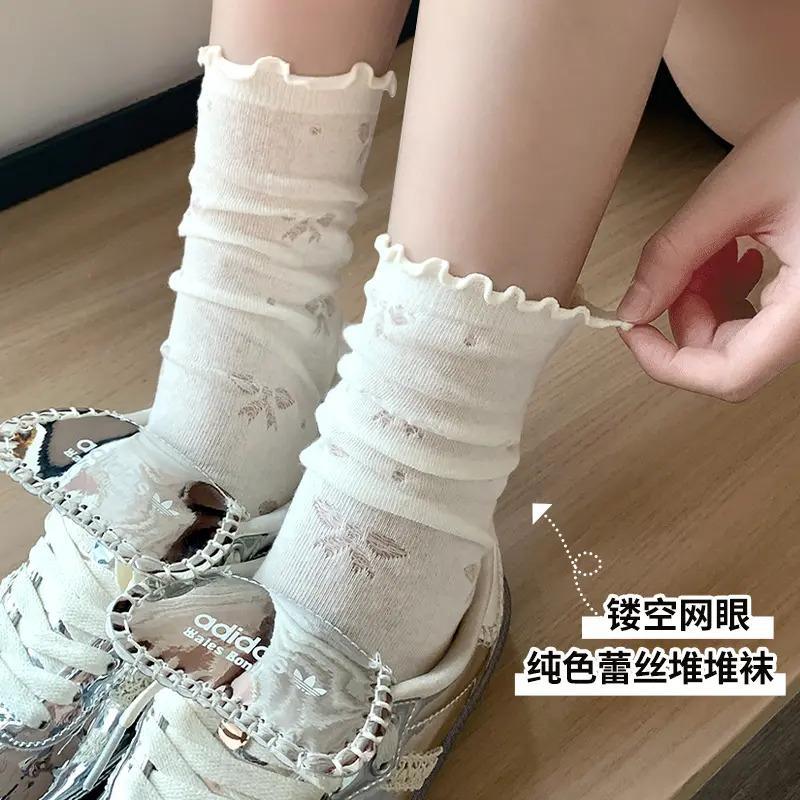 白色蕾丝袜子女夏季薄款中筒配小