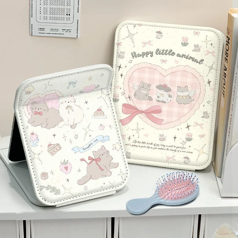 动物印枕桌面化妆镜保护可爱桌面简约用女收纳学生便携式补妆镜M