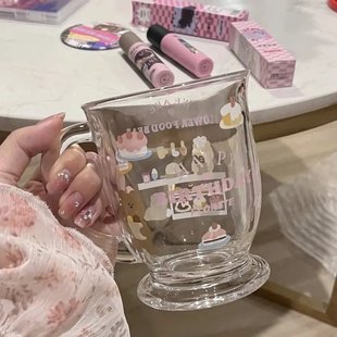 防烫可爱小熊蛋糕玻璃杯子ins 高颜值卡通杯大容量非耐热玻璃杯L