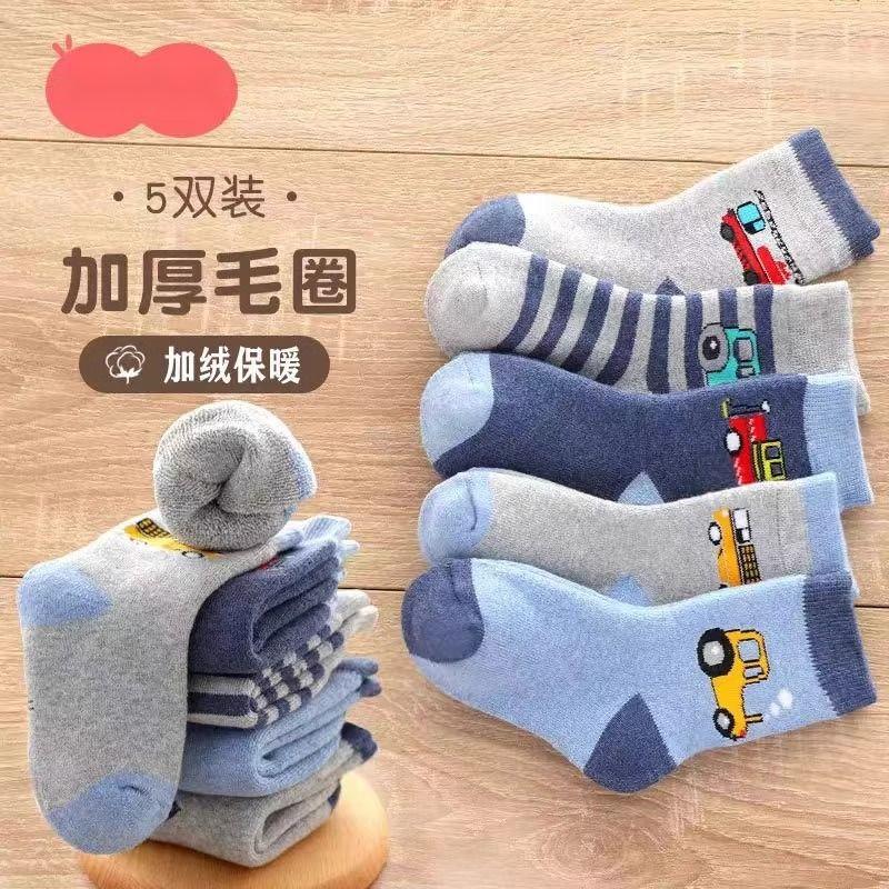 儿童袜子秋冬季加厚卡通汽车毛圈