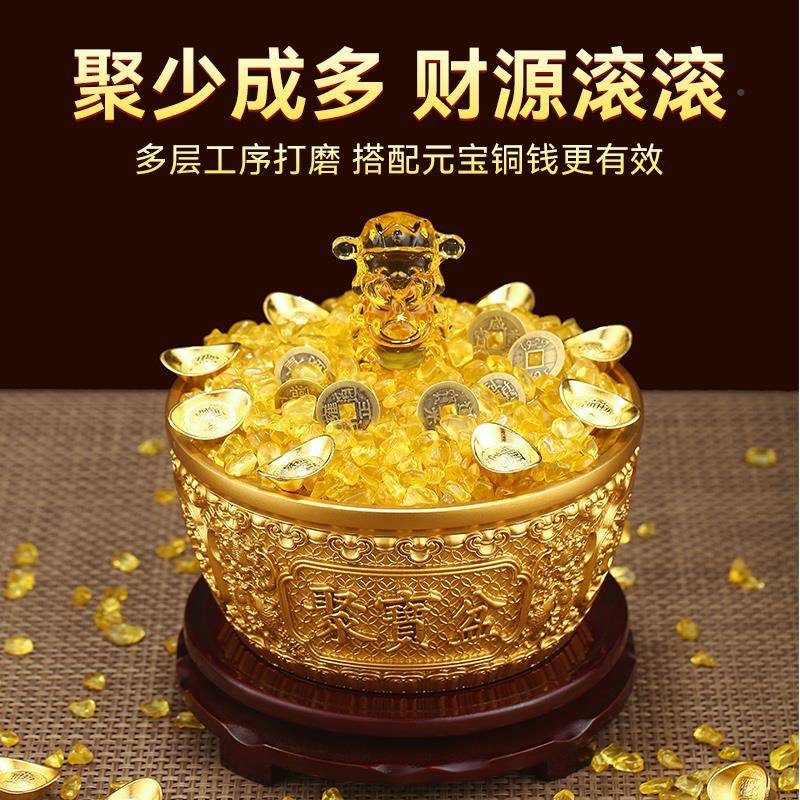 纯龙黄铜麟聚宝盆摆件五福双客厅店铺I671公司工艺麒开玄业乔迁礼