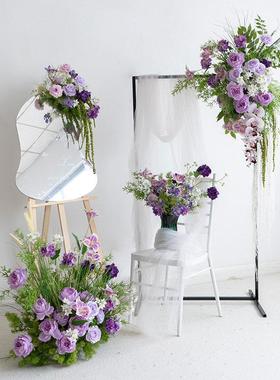 紫色式系仿真花艺拱门套装装 壁挂饰墙K壁T240513bg板活动仪4S店