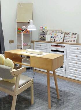 网红美屉甲人型UIU桌日式木质美甲桌子小一双人带抽美甲店桌子美