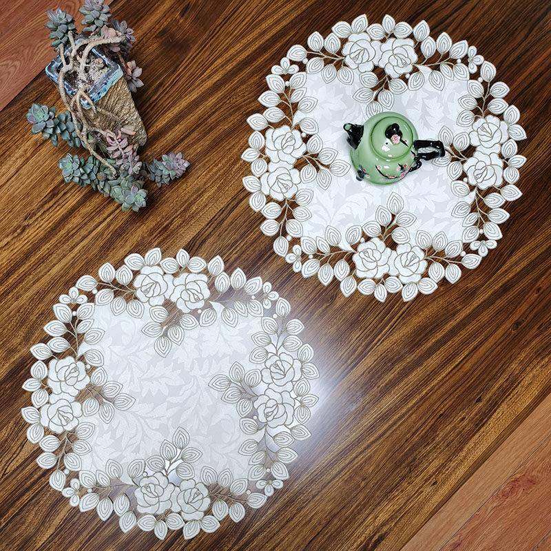 布中式园国潮绣艺圆形镂空刺玫瑰装饰欧式GLE田小圆桌布桌垫杯垫