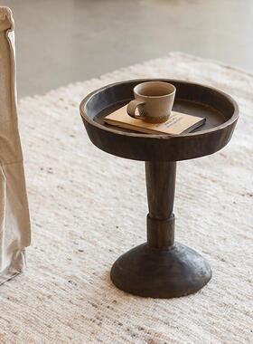 侘寂黑风色实木木MD302原圆形茶几厅沙发旁客复古小边几迷你小圆