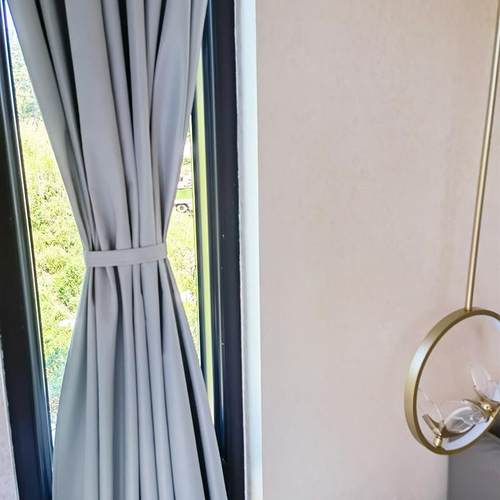 飘窗免孔上下穿纱布帘纱玻璃门帘遮绷光02101内开窗帘打不透杆人