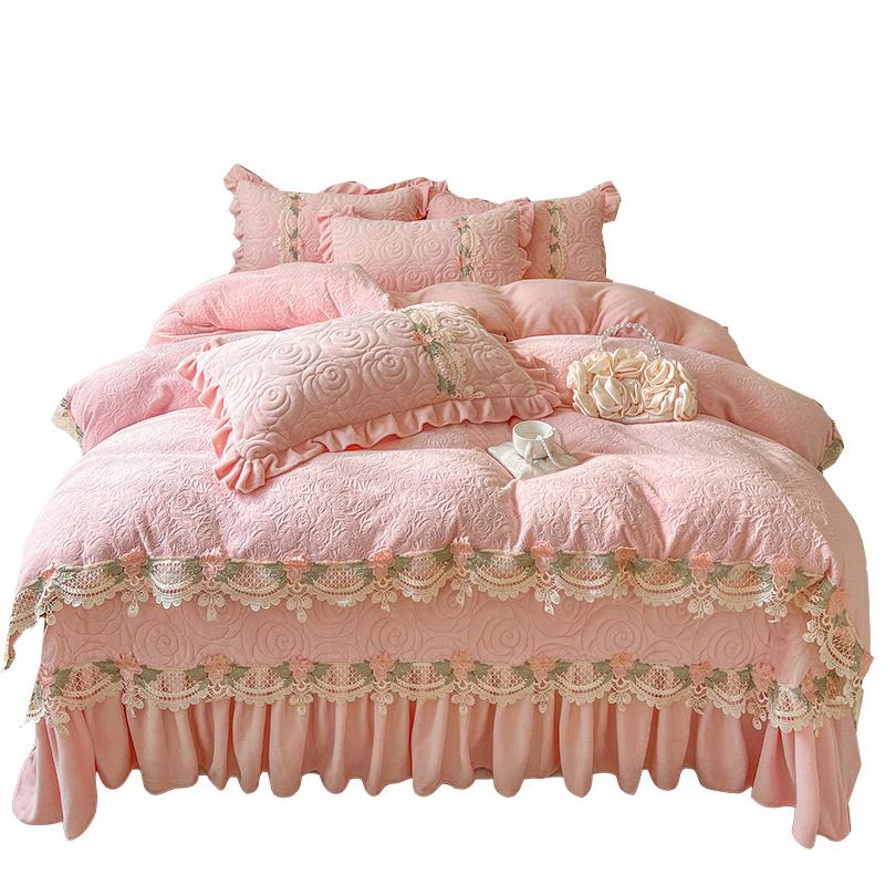 韩式公主风牛奶绒床四件套冬少女心季床保暖加绒加厚恋s1116单花