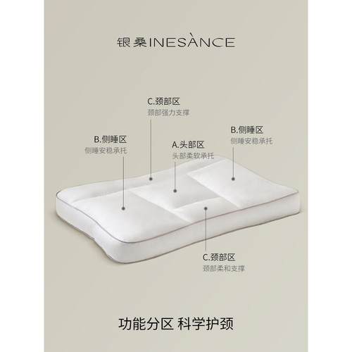 INESANCE100支全棉A银抗类2410FQZ 护颈桑分区枕桑蚕丝枕头单人颈