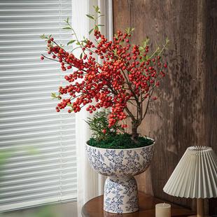 青花瓷纹蝴蝶兰陶瓷花盆大口径中国风室内装饰高脚复古瓷器绿植