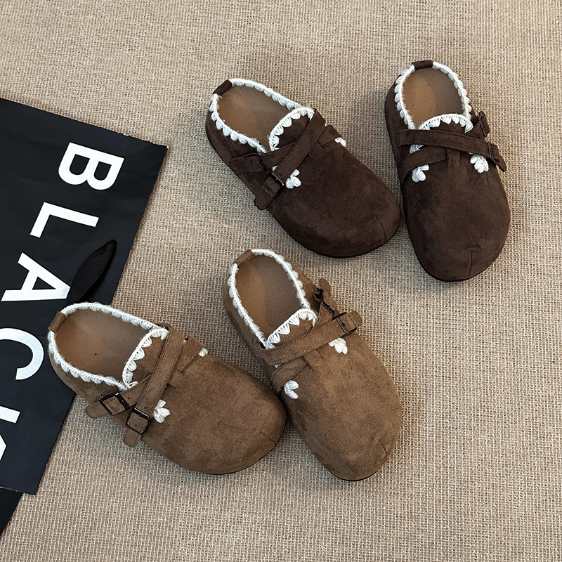 2025年复古百搭时尚小众包头半拖鞋女秋冬季设计感皮带扣休闲拖鞋