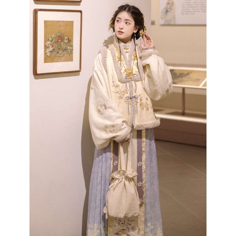 秋冬款【莳绘金缮】汉服女刺绣加厚明制马面裙仙气古装日常一整套