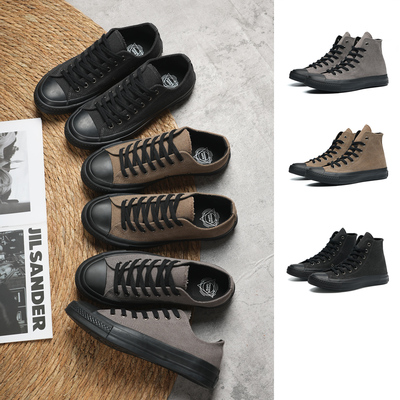 火星几何男款黑色低帮休闲帆布鞋