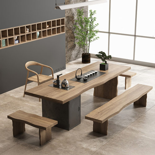 实木茶桌椅组合带柜子功夫茶盘茶台一体办新中式公室家用泡茶桌子