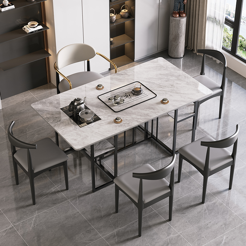 现代简约轻奢岩板茶台家用办公室茶桌椅组合一桌五椅功夫小茶几