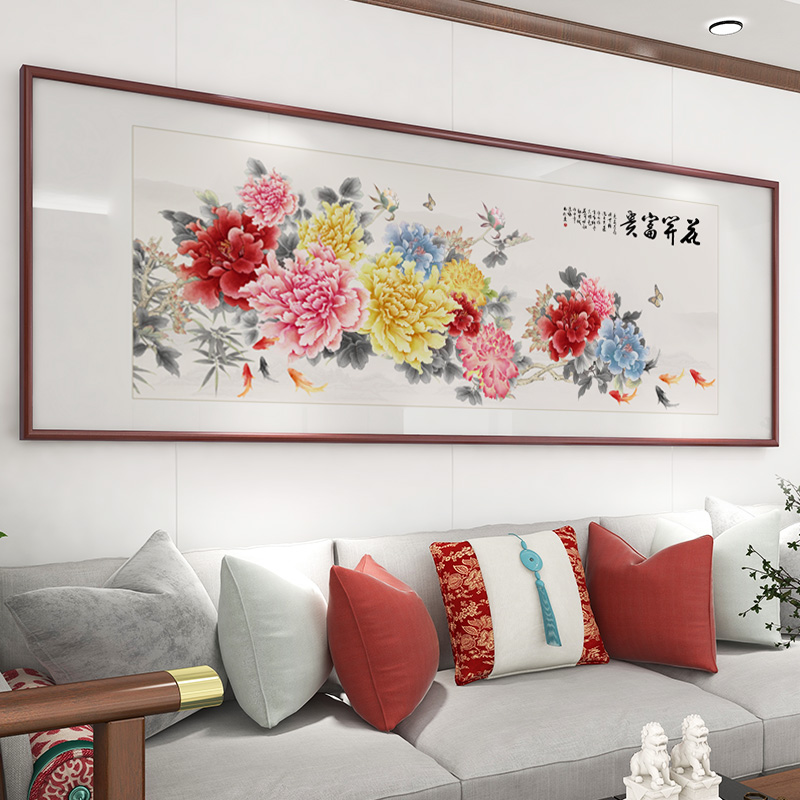 花开富贵客厅挂画新中式沙发背y景墙装饰画牡丹花国画手绘卧室壁图片