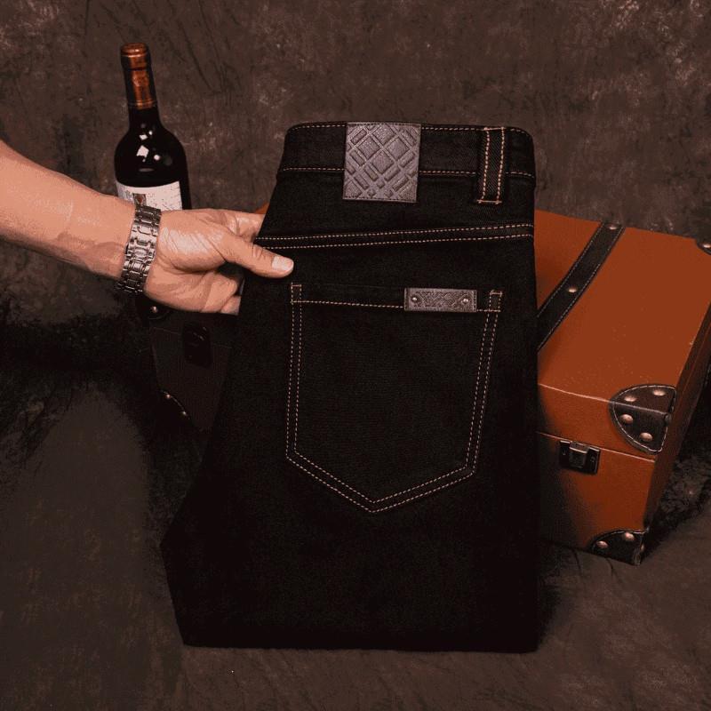 墨然轻奢春秋季男士牛仔型男修A身k直筒商务高R弹力黑牛黑色时尚