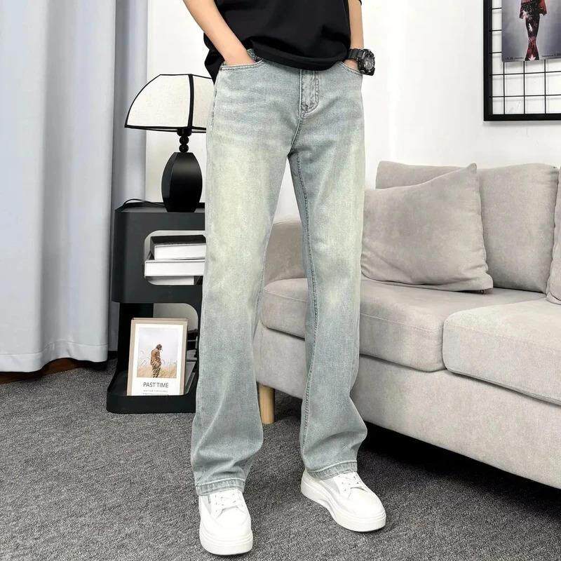 Houpeful服饰甄选6春夏新款宽松直筒美式弹力浅色美式牛仔裤男士