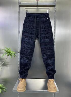 凯登鹿轻奢新款国风植绒加厚加绒防风保暖商务休闲男士裤子