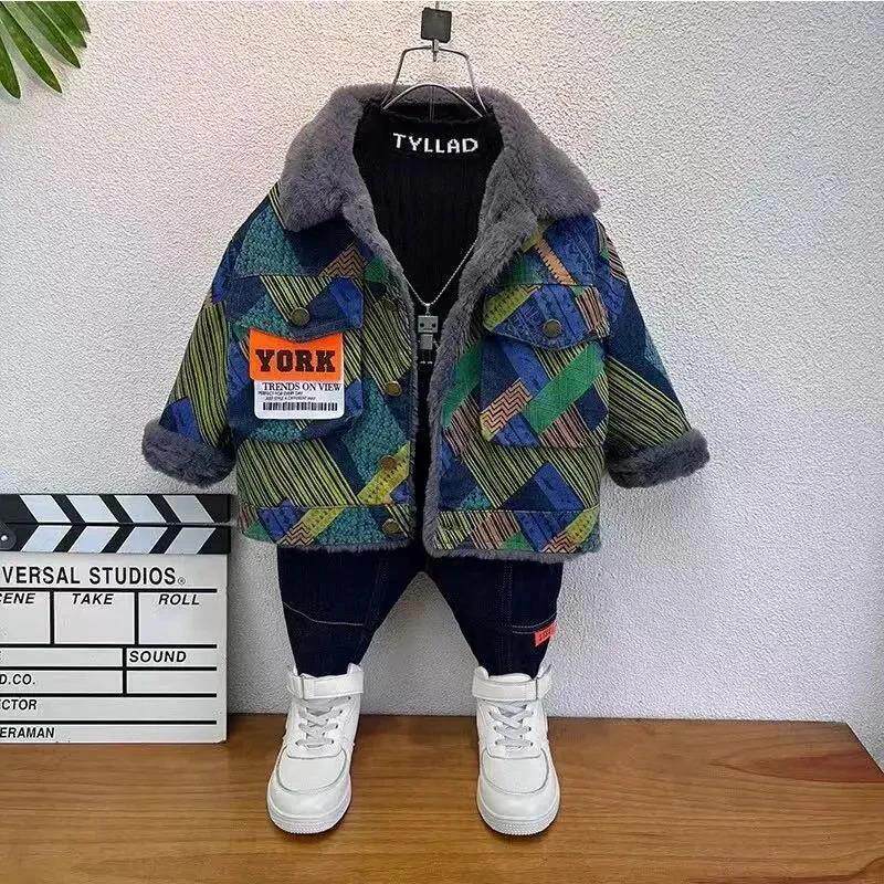 星童优选童装儿童男童秋冬装加绒夹棉牛仔外套男宝宝冬季夹克衣服