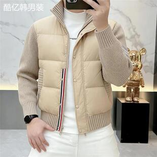 云枢优衣馆2026新款潮牌男羽绒服冬季时尚重工条纹高领外套保暖潮