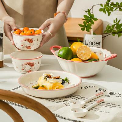 2025新款可爱兔碗碟套装家用一二人食陶瓷饭碗菜盘子碗筷组合餐具