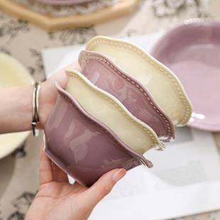 碗盘陶瓷餐具餐具碗筷碗碟套装 陶瓷花朵饭碗奶油家用2024新款 盘子
