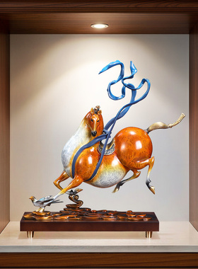 马踏飞燕黄铜马摆件中式公司开业办公室玄关客厅酒柜装饰商务礼品