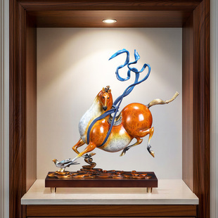 马踏飞燕黄铜马摆件中式公司开业办公室玄关客厅酒柜装饰商务礼品