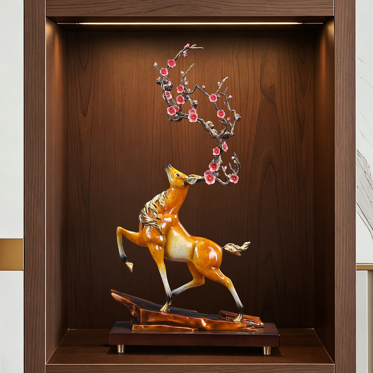 福鹿高升黄铜工艺品一路升华梅花鹿摆件客厅电视柜装饰新居乔迁礼