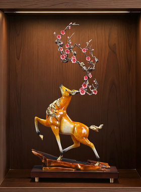 福鹿高升黄铜工艺品一路升华梅花鹿摆件客厅电视柜装饰新居乔迁礼