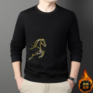 红色衣服 中国风金标马印花百搭套头宽松版 国潮卫衣男26新款 秋冬季