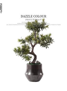 新中式禅意迎客松山石头盆景摆件日式酒店走廊过道玄关端景观盆栽