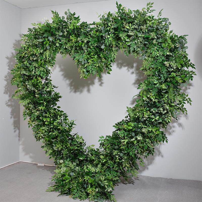 新款2.4米纯绿植心型架子花艺 婚礼舞台背景拱门装饰绿植花排假花