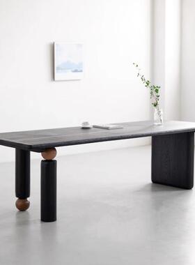 侘寂风碳化黑创意办公桌白蜡木大板工作台电脑桌家用客厅原木书桌