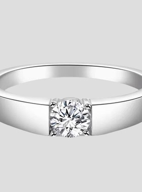 撤柜PT950铂金男士钻戒50分1克拉培育钻石真钻单钻简约光面婚戒指