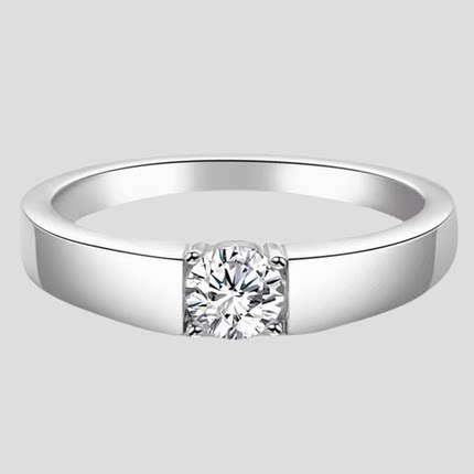 撤柜PT950铂金男士钻戒50分1克拉培育钻石真钻单钻简约光面婚戒指